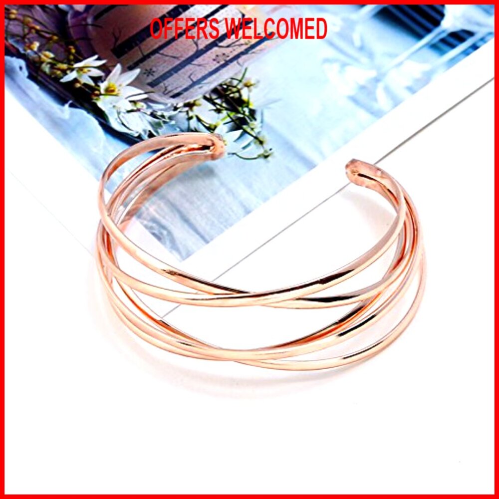 Adjustable Chunky Cuff Bracelet, Multi-Layer Cros… - image 4